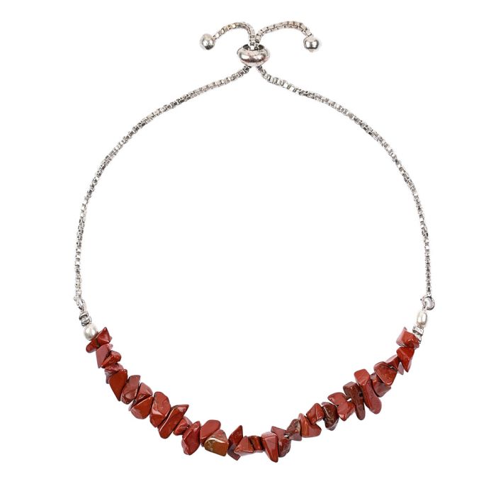 Red Jasper Chip Adjustable Sliding Bracelet Silver Plated (1pc) NFD
