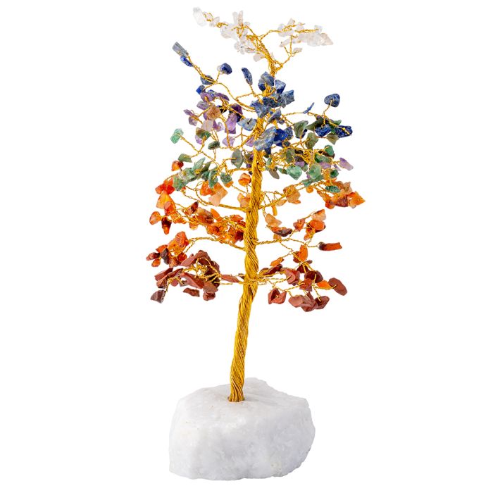 Chakra Gem Chip Tree with Milky Quartz Base 8", India (1pc) NETT