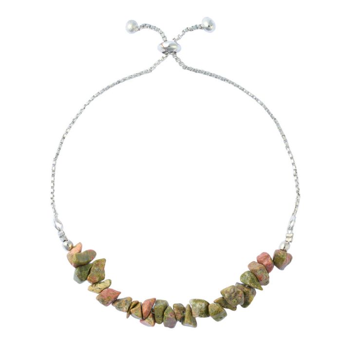 Unakite Chip Sliding Bracelet, Silver Plated (1pc) NETT