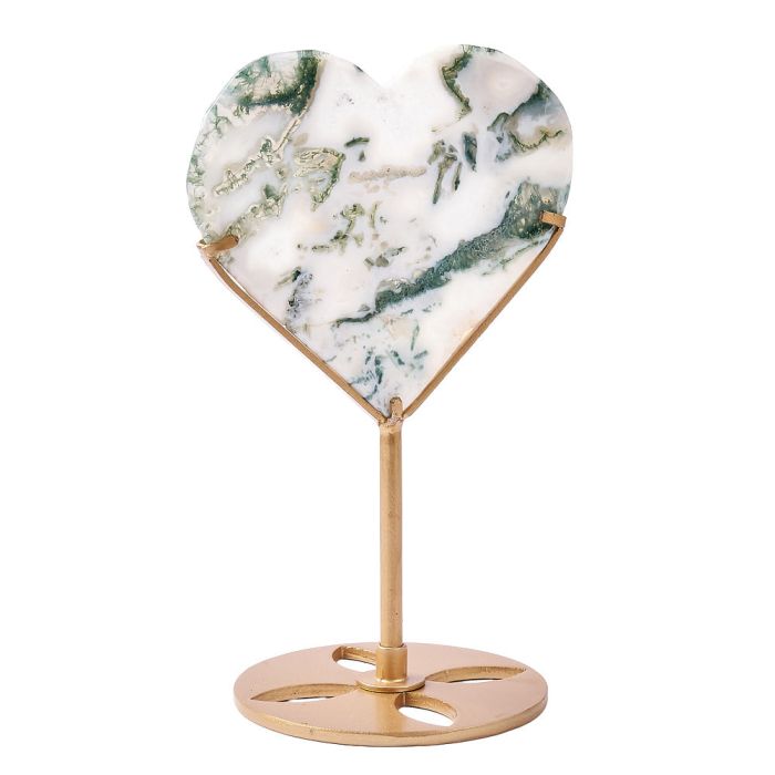 Moss Agate Heart on stand (1pc) NFD