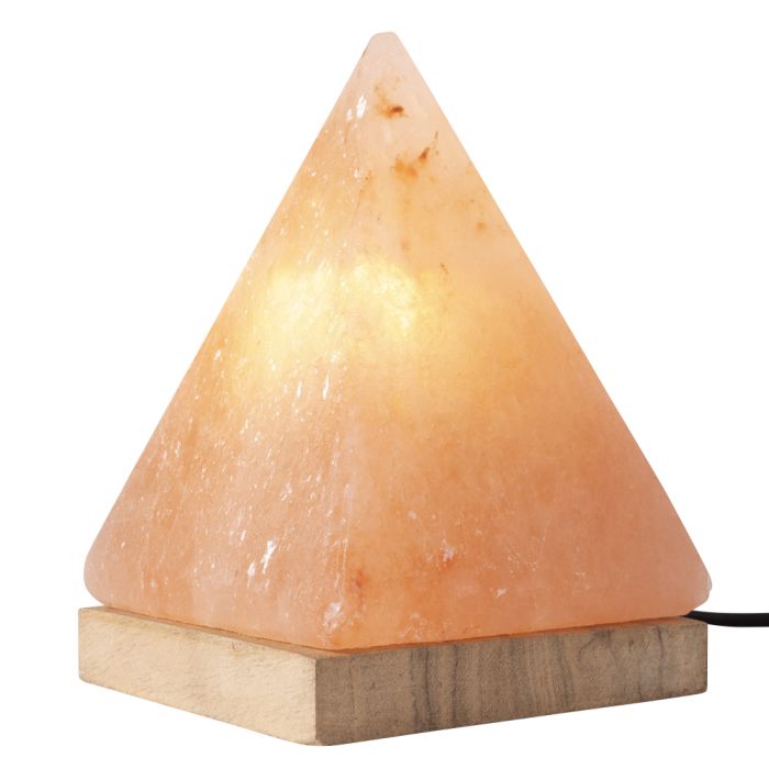 Himalayan Salt Lamp Pyramid Pink 2-3kg with Wooden Base (Includes UK Electrical Lead & Bulb) (1pc) NETT