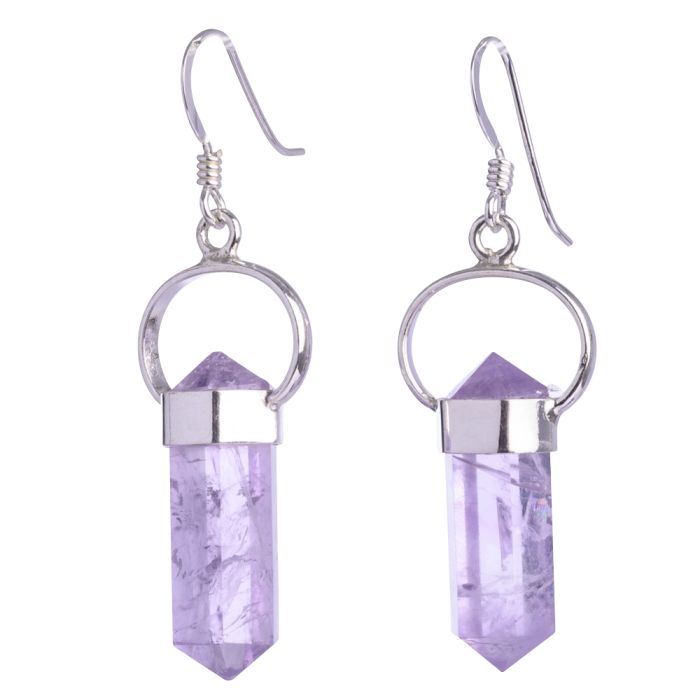 Amethyst Double Terminated Hook Earrings 925 Sterling Silver, Brazil (1pr) NETT