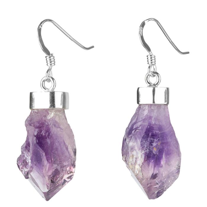 Rough Amethyst 925 Sterling Silver Earrings (1pr) NETT