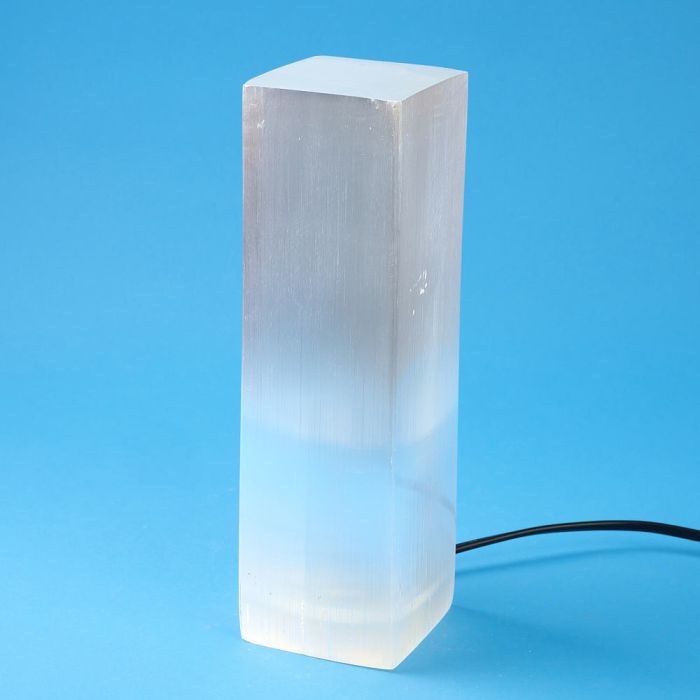 Square Selenite Lamp, 25cm, with UK electrics (1pc) 