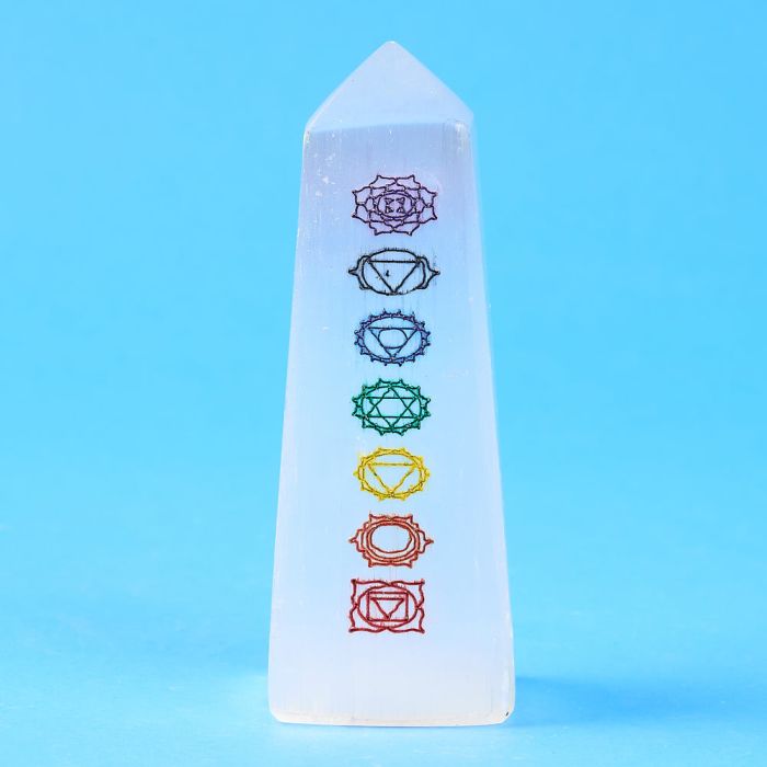 Selenite Obelisk. 10cm, Chakra Colour (1pc)