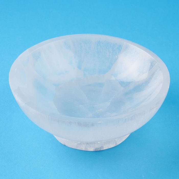 Selenite Round Bowl with Base, 15cm (1pc)