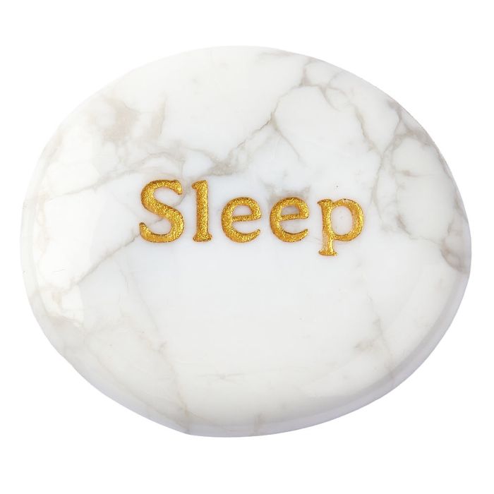 Howlite White Smoothstone with SLEEP etching (1pc)