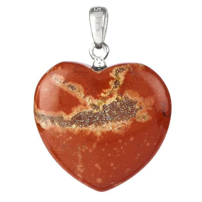 Red Jasper Heart Pendant, Sterling Silver, 20mm (1pc)