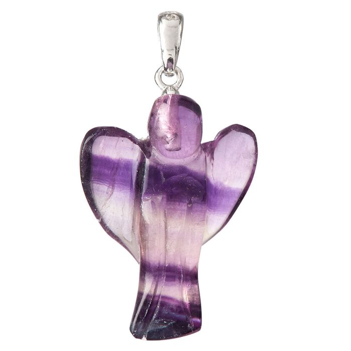 Rainbow Fluorite Angel Pendant, Sterling Silver, 1" (1pc)