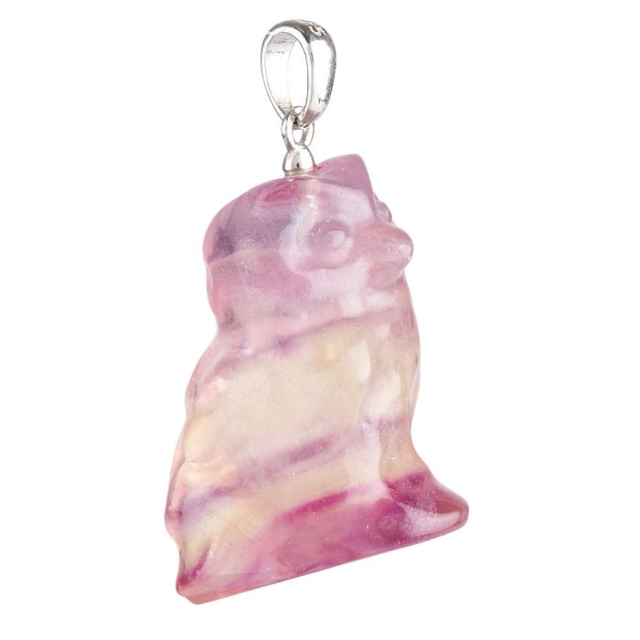 Rainbow Fluorite Owl Pendant, Sterling Silver (1pc)