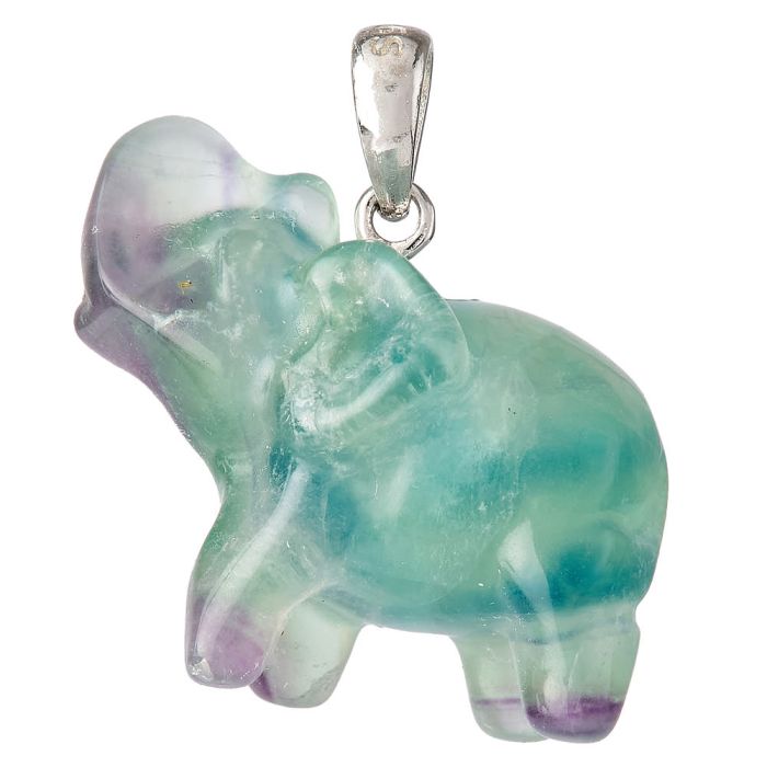 Rainbow Fluorite Elephant Pendant, Sterling Silver (1pc)
