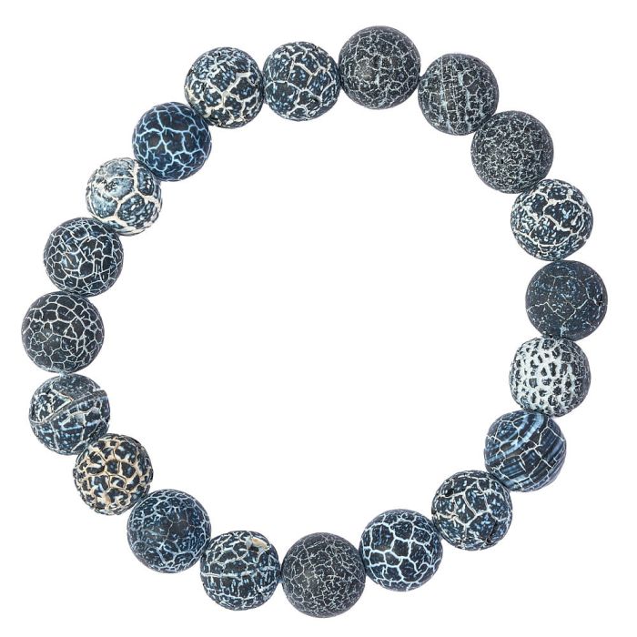 10mm Blue/Black Spiders Web Agate Bead Bracelet (1pc)