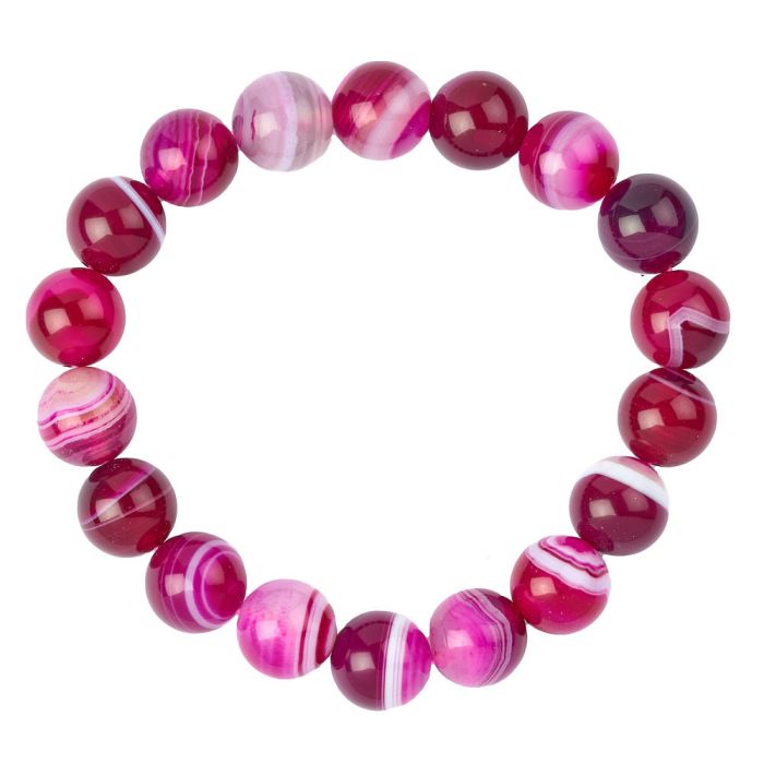 10mm Pink Striped Agate (Dyed) Bead Bracelet (1pc)