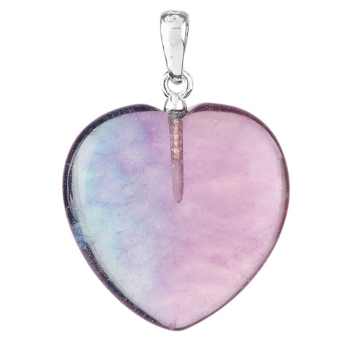 Rainbow Fluorite Heart Pendant, Sterling Silver, 20mm