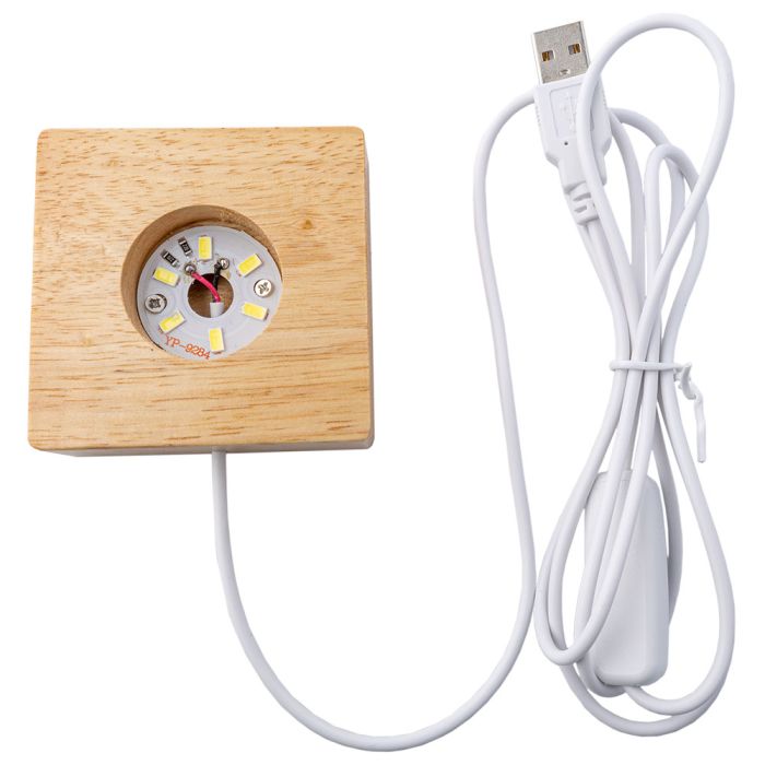 Light Box 7cm Square Wood Lamp Base White USB Cable (1pc) NETT