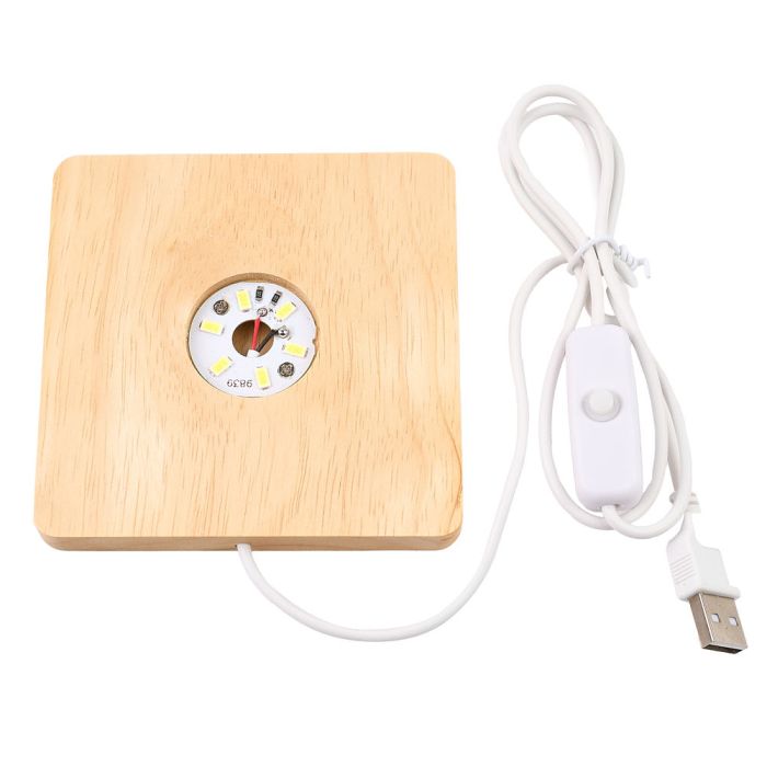 Square Wood Light Box 10cm with USB Fitting, White Light (1pc) NETT