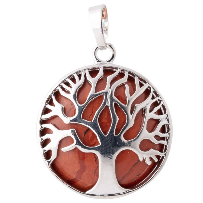 Red Jasper Tree of Life Chrome Plated Pendant (1pc) 