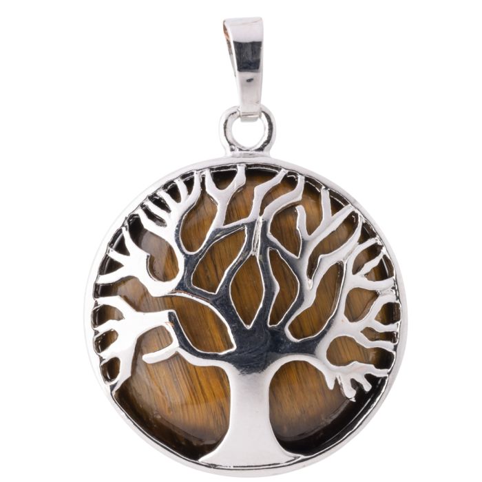 Tiger Eye Tree of Life Chrome Plated Pendant (1pc) NETT