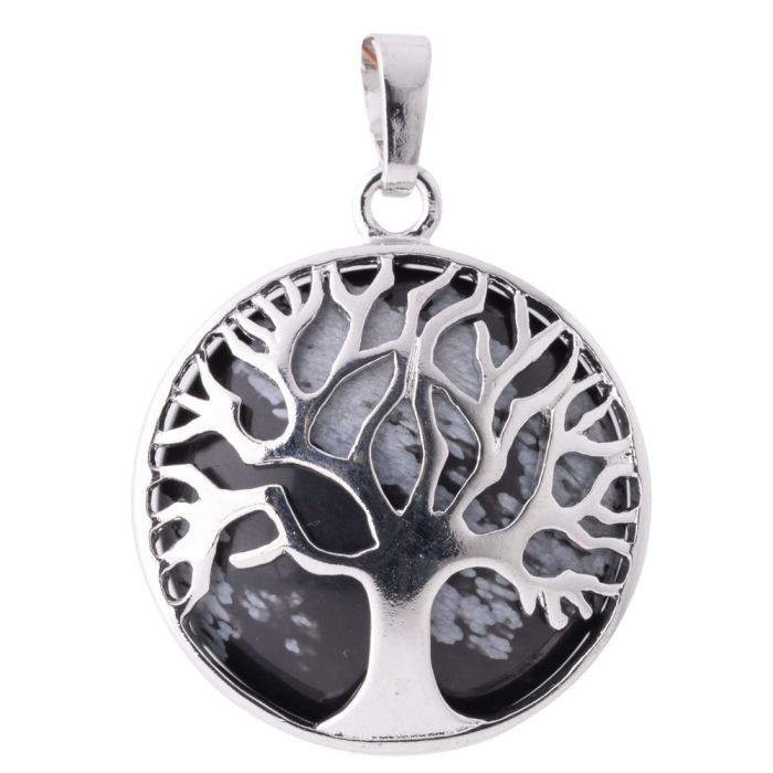 Snowflake Obsidian Tree of Life Chrome Plated Pendant (1pc) 