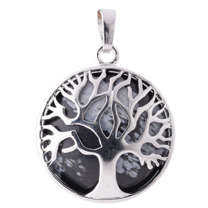 Snowflake Obsidian Tree of Life Chrome Plated Pendant (1pc) NETT