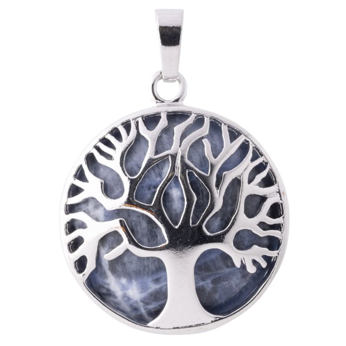 Sodalite Tree Of Life Chrome Plated Pendant (1pc) NETT