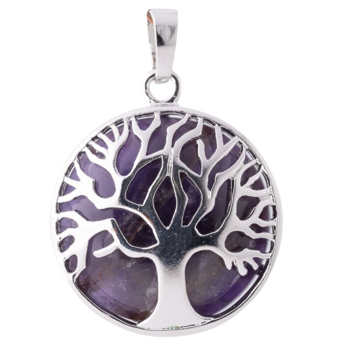 Amethyst Tree of Life Chrome Plated Pendant (1pc) NETT