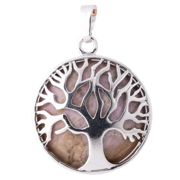 Rhodonite Tree of Life Chrome Plated Pendant (1pc) NETT