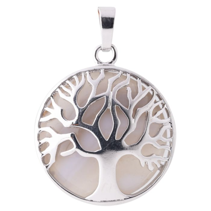 Striped Agate Tree of Life Chrome Plated Pendant (1pc) NETT