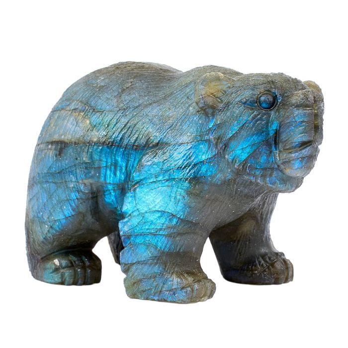Labradorite Bear carving with fur 3.25x2x1.5" NETT