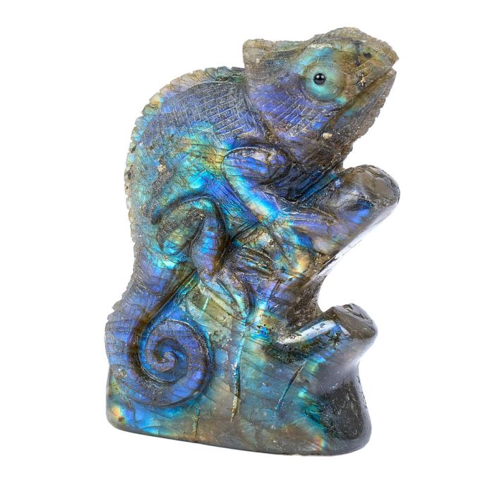 Labradorite Chameleon Carving 3x2x1" NETT