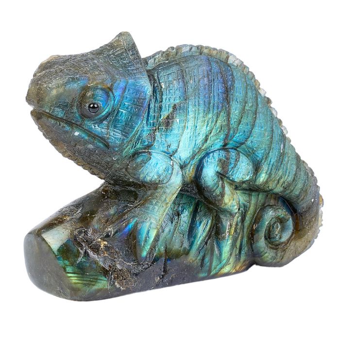 Labradorite Chameleon Carving 3"x 2"x 1" NETT