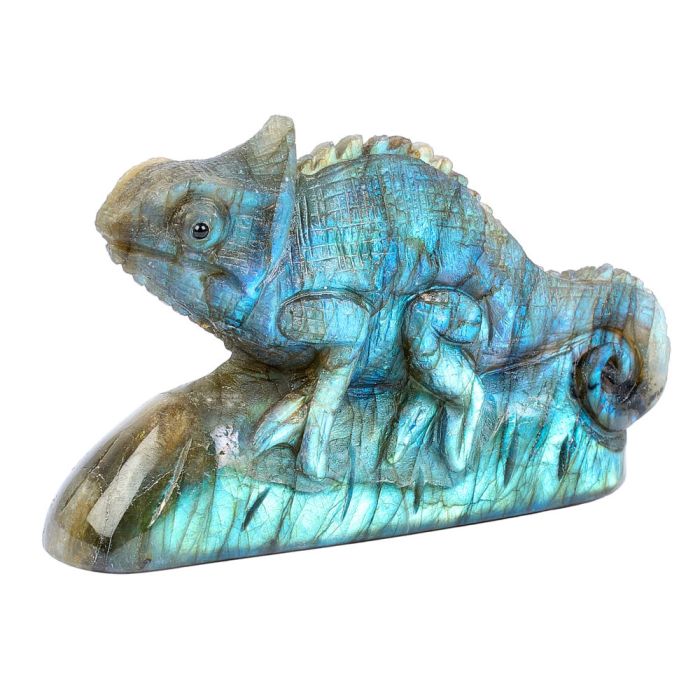 Labradorite Chameleon Carving 3.25x2.25x0.75" NETT