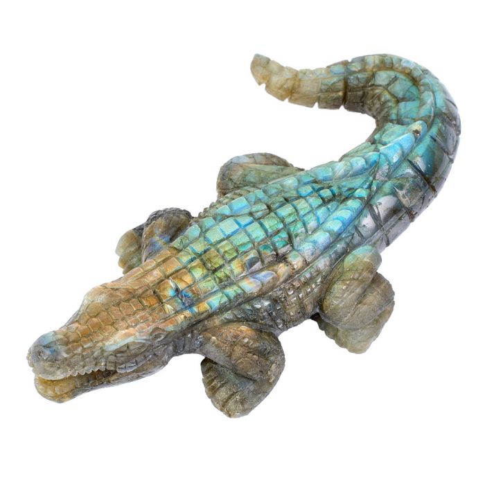Labradorite Crocodile carving 5x2.75x1" NETT