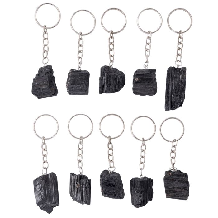 Rough Black Tourmaline Assorted Size Keychains (10pc) NETT