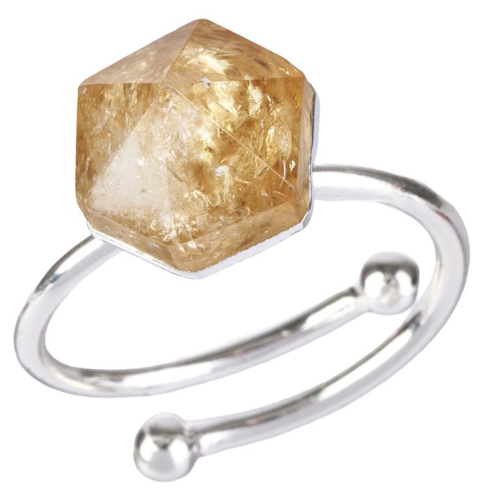 Citrine Point Adjustable Ring, Silver Plated (1pc)