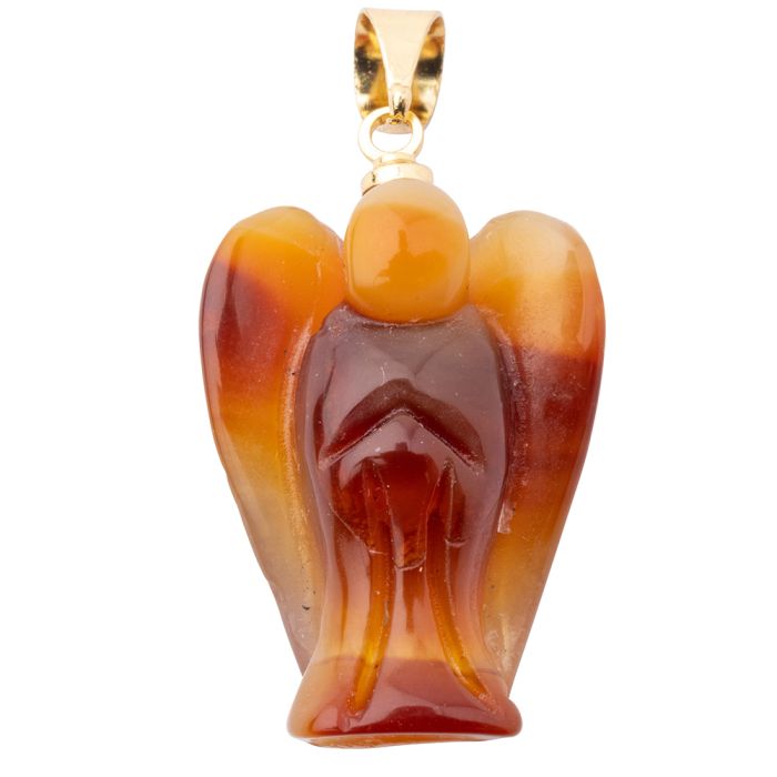 Carnelian Angel Pendant, Gold Plated Bail 20mm (1pc) 