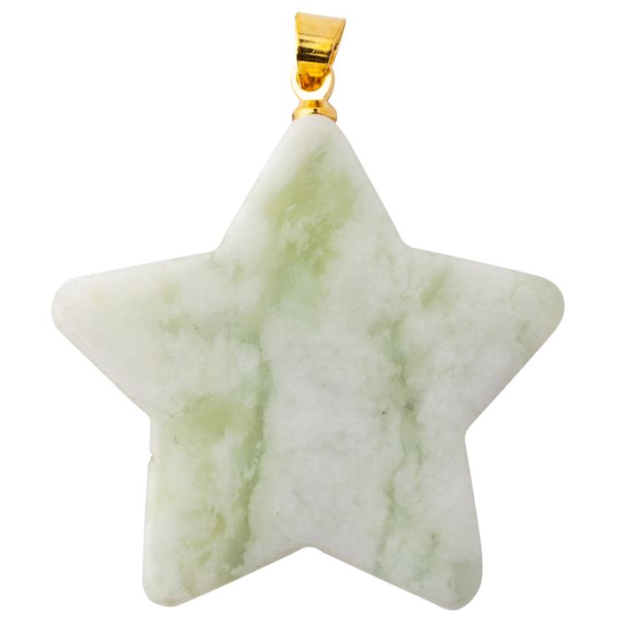 New Jade Flat Star Pendant with Gold Plated Bail (1pc) 
