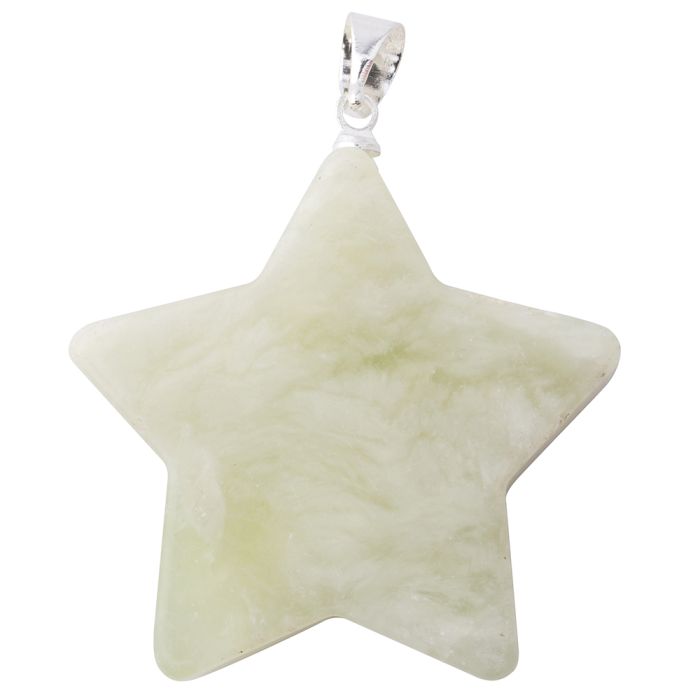 New Jade Flat Star Pendant with Silver Plated Bail (1pc) NETT