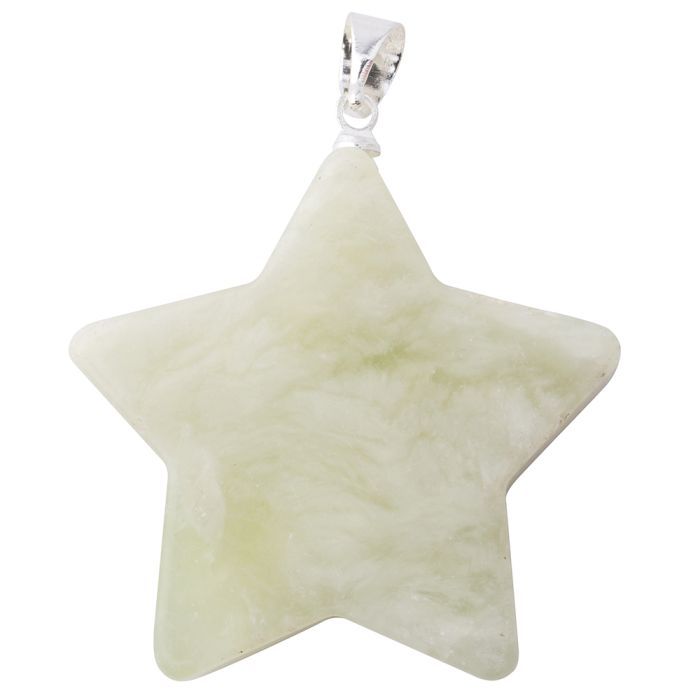 New Jade Flat Star Pendant with Silver Plated Bail (1pc) 