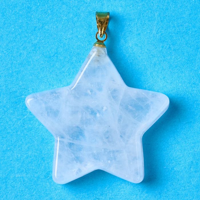 Rock Crystal Flat Star Pendant with Gold Plated Bail (1pc) NETT