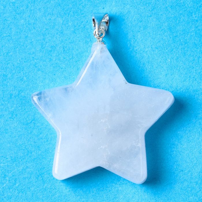 Rock Crystal Flat Star Pendant with Silver Plated Bail (1pc) 