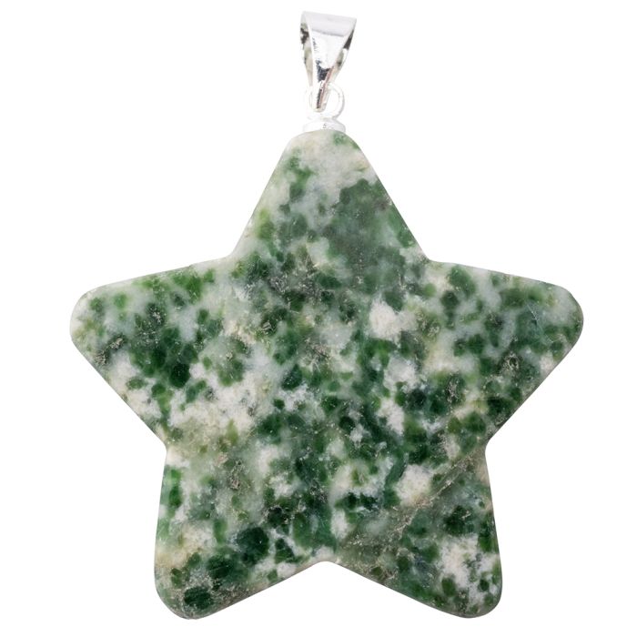 Green Snake Jade Flat Star Pendant with Silver Plated Bail (1pc) NETT