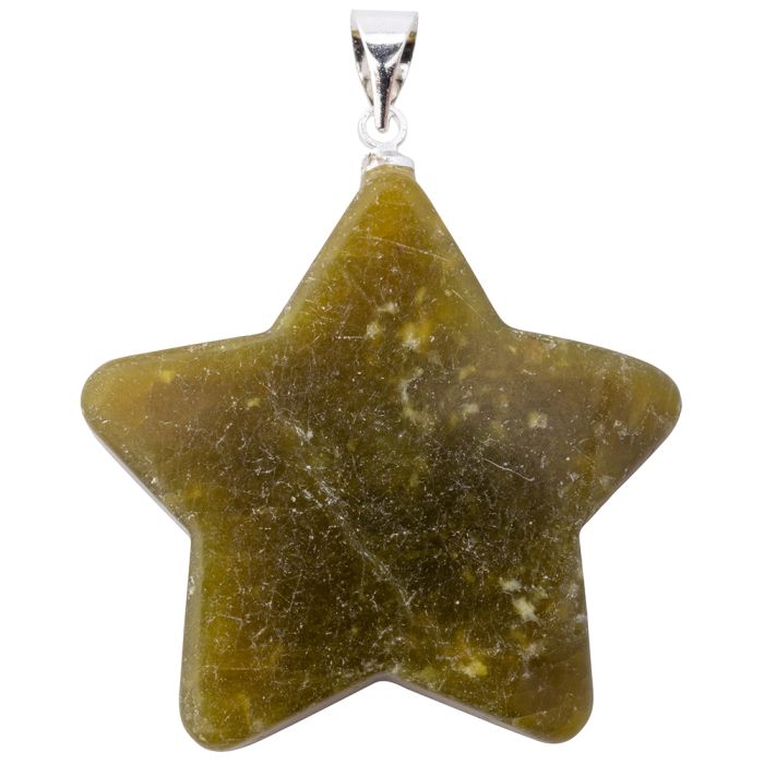 Olive Jade Flat Star Pendant with Silver Plated Bail (1pc) NETT