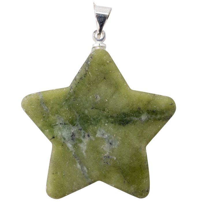Serpentine Flat Star Pendant with Silver Plated Bail (1pc) 