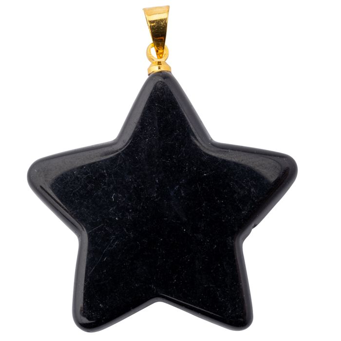 Black Obsidian Flat Star Pendant with Gold Plated Bail (1pc) NETT