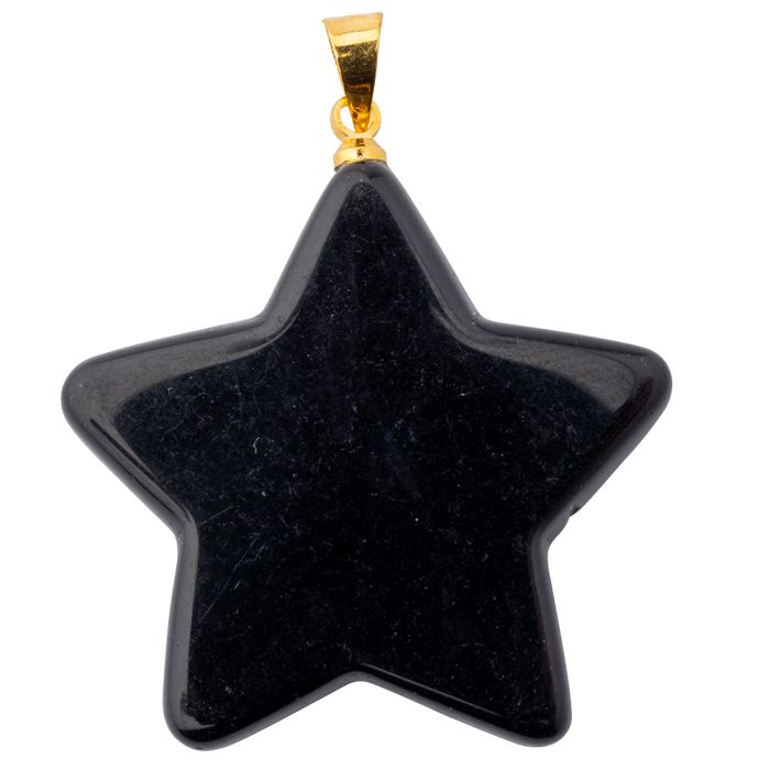 Black Obsidian Flat Star Pendant with Gold Plated Bail (1pc) 