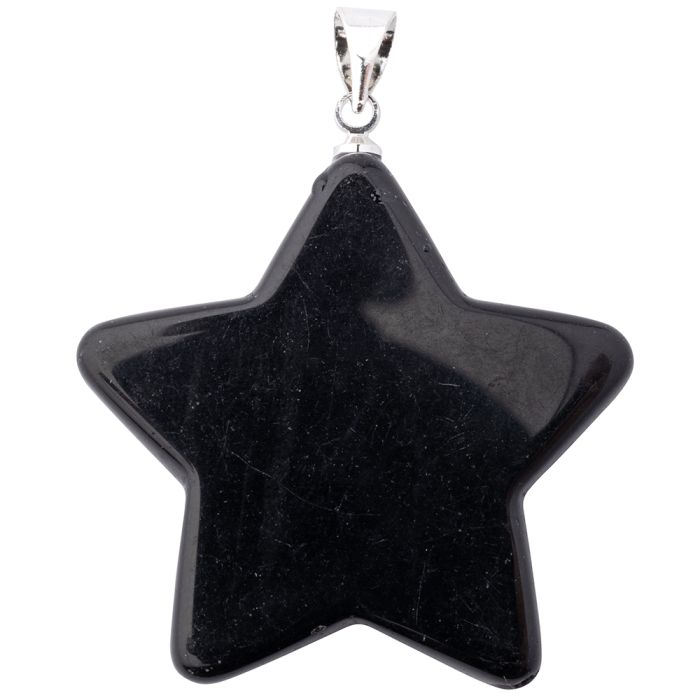 Black Obsidian Flat Star Pendant with Silver Plated Bail (1pc) NETT