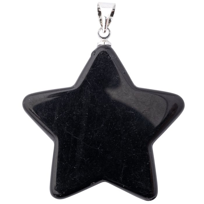 Black Obsidian Flat Star Pendant with Silver Plated Bail (1pc) 