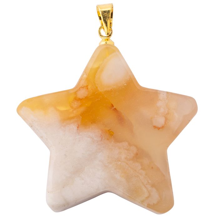 Flower Agate Flat Star Pendant with Gold Plated Bail (1pc) 