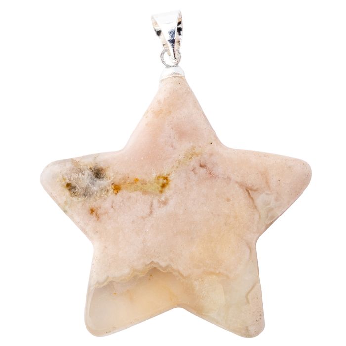 Flower Agate Flat Star Pendant with Silver Plated Bail (1pc) 